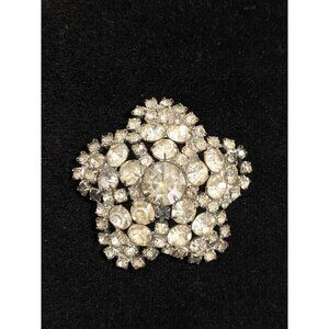 Vintage Wiess Silver Tone Clear Rhinestone Flower Pin Brooch